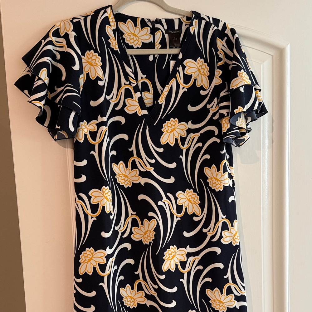 Ann Taylor Black and Yellow Floral Mini Dress